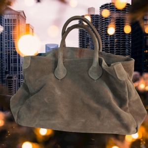 Mark and Graham Elisabetta Gray Suede Slouch Bag No Monogram